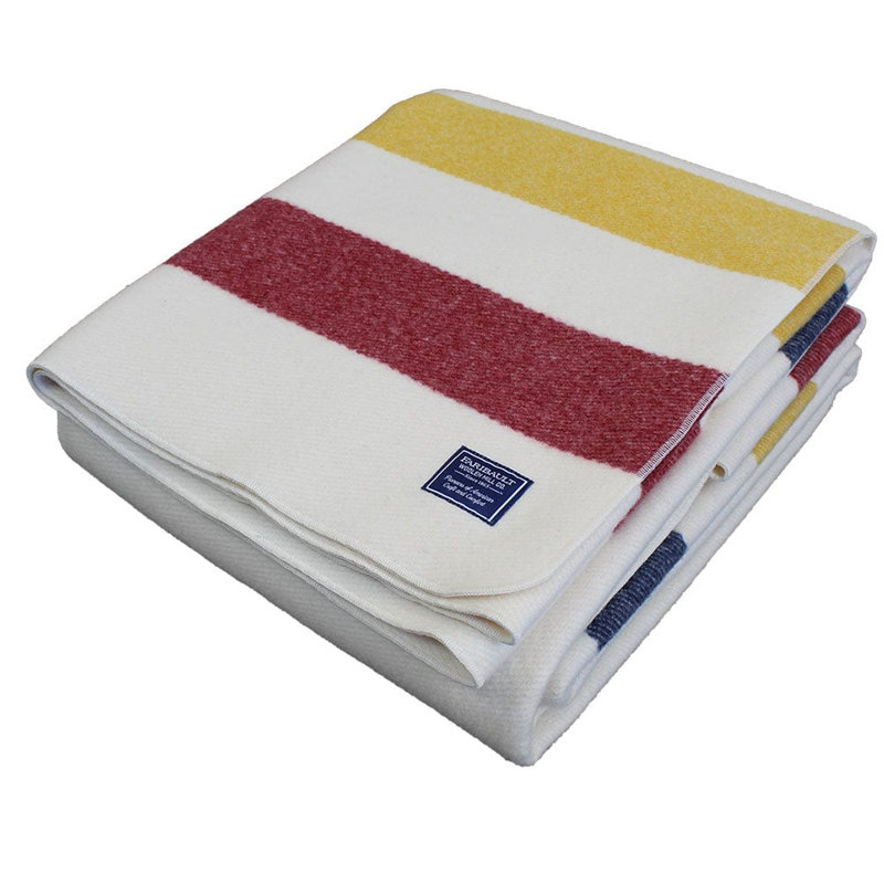 Frontier Collection Hand Woven Blanket, 80" x 96", White/Yellow/Red