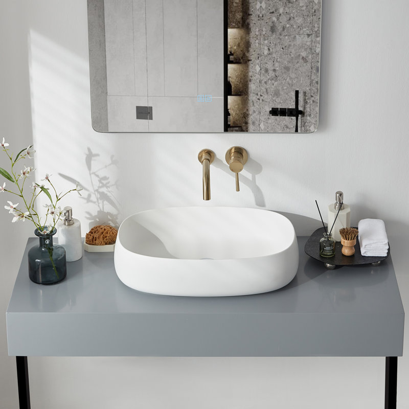 Lavabo vasque ovale à surface solide 23 po x 15 po Pensen blanc mat