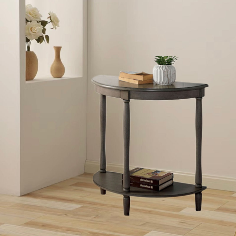 Traditional Solid Wood Oval Console table Side Table  with Bottom Shelf ,Antique Grey