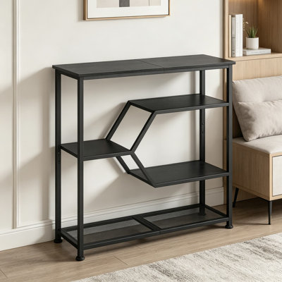 Console Table 31.5 Inches Narrow Entryway Table With 5-Tier Open Storage Shelves, Thin Sofa Table For Hallway, Living Room, Bedroom, Black Metal Frame And Particleboard