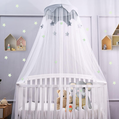 Bed-Top Tent, Star Pattern, Round-Top Baby Bed Canopy, Elegant Net Fabric Hanging Fairy Bed Top Tent, Princess Room Decorative Reading Corner Curtains, Suitable For Full-Size Baby Beds, Double Beds, Large Beds, And Play Castle Tents