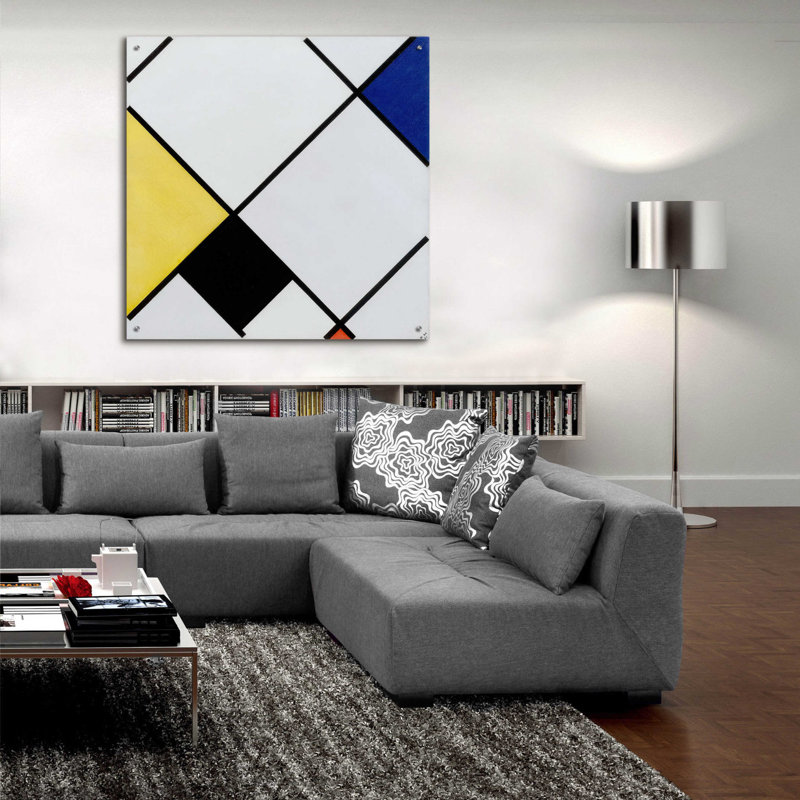"Composition de losanges avec jaune, noir, bleu, rouge et gris, 1921" par Piet Mondrian, H 36 po x l 36 po x P 0,2 po