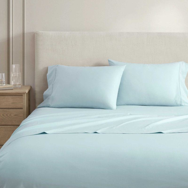 Ensemble de draps en coton percale bleu Martha Martha Skylands, Light Blue, Queen Sheet Set with 2 Pillowcases