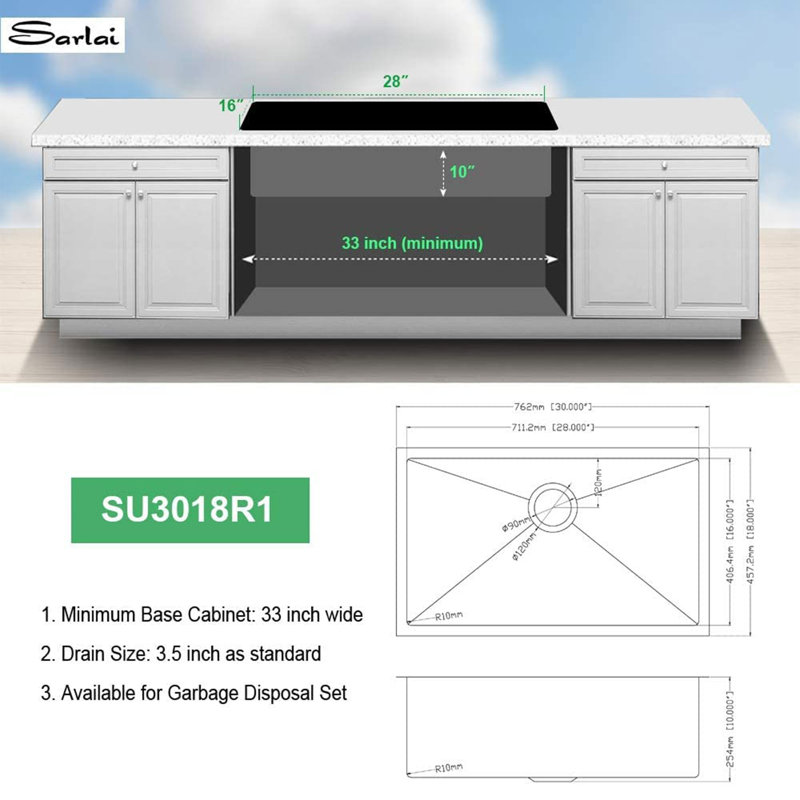 30'' L Single Bowl Stainless Steel Kitchen Sink