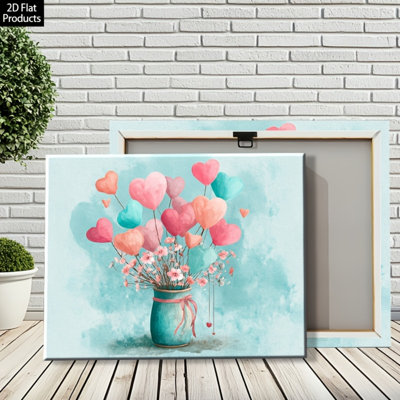 Soft Pastel Heart Balloon Vase Canvas Print - Urban Studio
