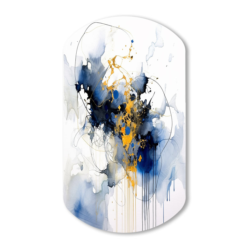 Dark Blue and Gold Strokes XIII - Fractals Asymmetrical Metal Wall Decor, Modern Cylinder Metal Art Print
