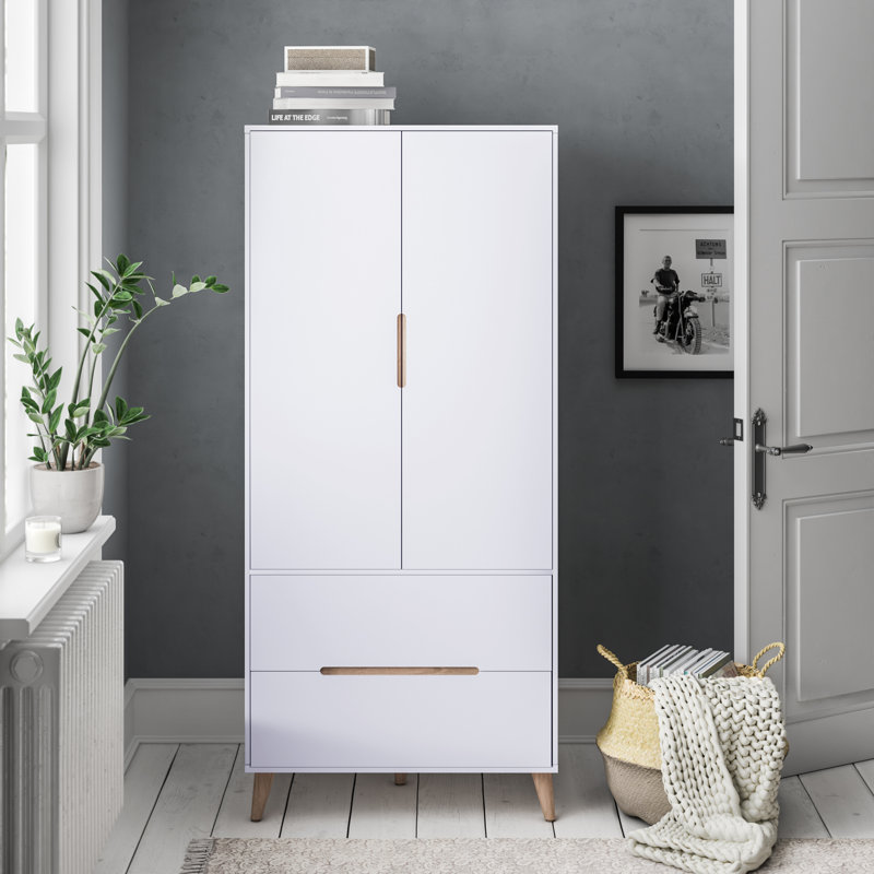 Heriberto 2 Door Solid Wood Wardrobe, White