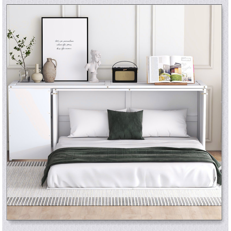 Murphy Bed With Rotable Desk, White