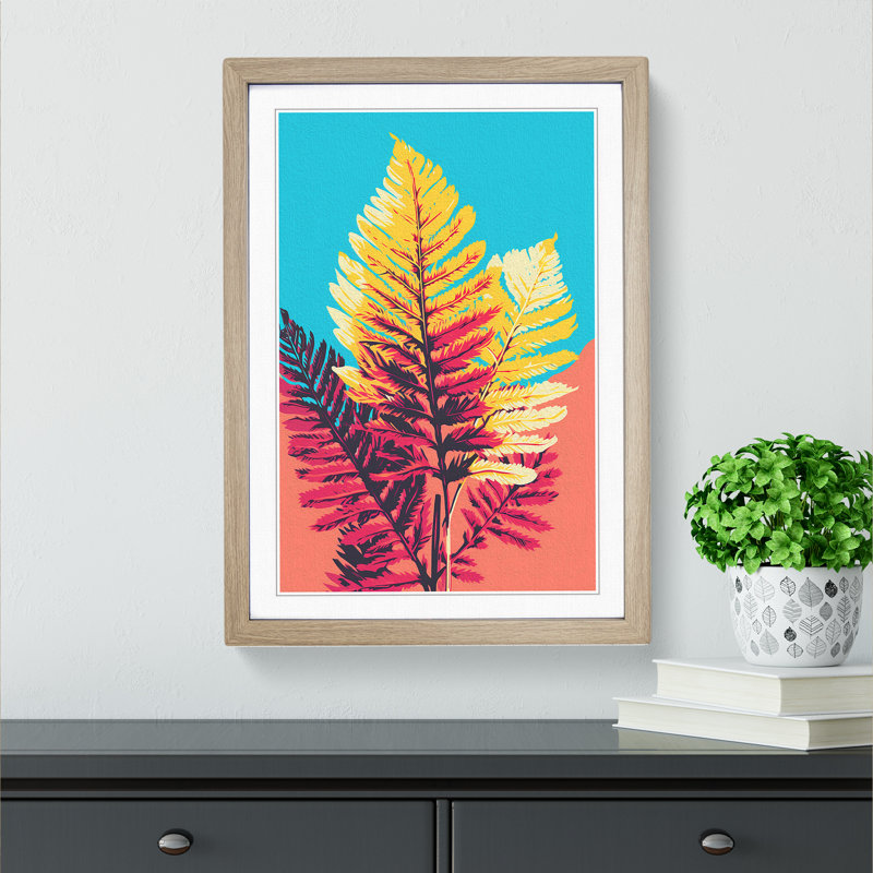 Fern Leaf Pop No.3 - Single Picture Frame Print on Wood, Oak, 64cm H x 46cm W x 2cm D
