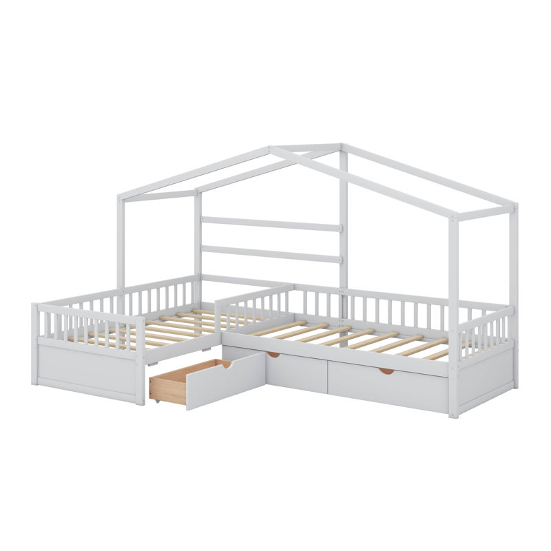 Lit plateforme simple avec 3 tiroirs, Blanc