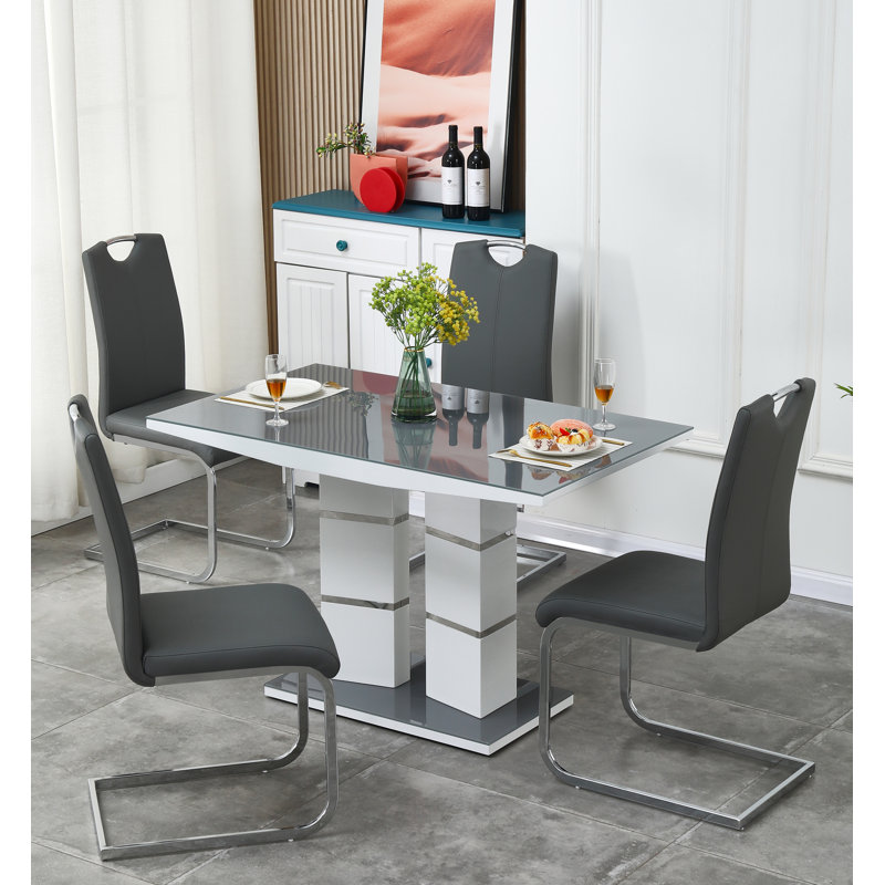 Mousoulita 4 - Person Dining Set, Grey, Grey