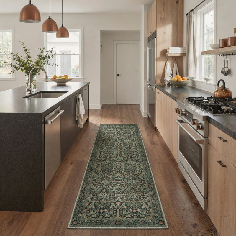 Vinehart Floral Vines Machine Washable Sage Indoor Area Rug With Non-Slip Backing, Runner 2'3" x 6'