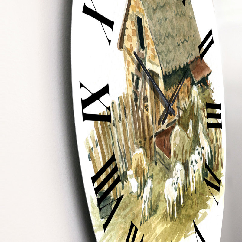 Old Farmhouse With Sheeps - Horloge murale, Grand