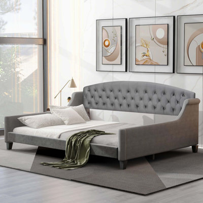 Modern Luxury Tufted Button Upholstered Daybed, Full Size, Gray