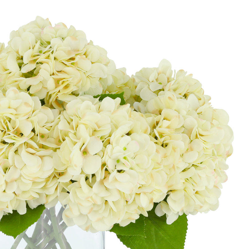 Hydrangea Bouquet In Bubble Glass Vase, Beige