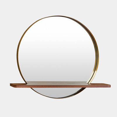 Wall Mirror W/Shelf-Gold/Walnut