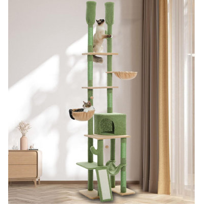 Tour pour chat à hauteur de l'arbre à chat de 112 po de hauteur avec hauteur réglable (85 à 112 pouces), centre d'activités d'escalade à 7 niveaux avec hamacs confortables, 5 plateformes et poteaux à griffes pour chats d'intérieur Dylann