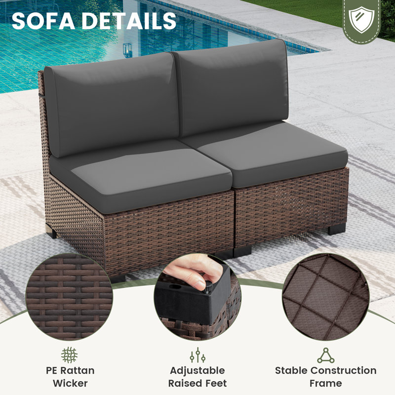 2-Person Armless Outdoor Seating Group With Coffee Chair, Gray
