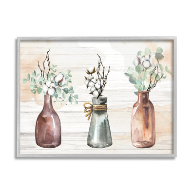 «Country Herbs Vase Arrangement», cadre flottant, impression sur bois