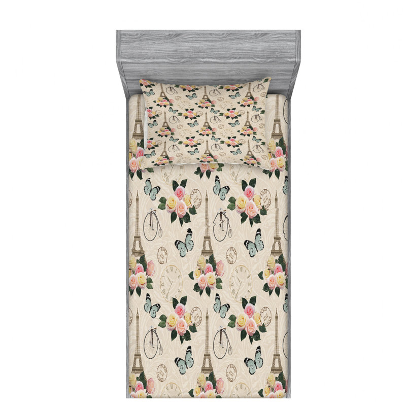 Microfiber Floral Sheet Set, Twin XL Sheet Set with Fitted Sheet