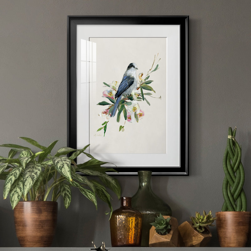 Spring Spring Gray Jay - peinture encadrée, H 18,5 po x l 24,5 po x P 1,5 po, Noir