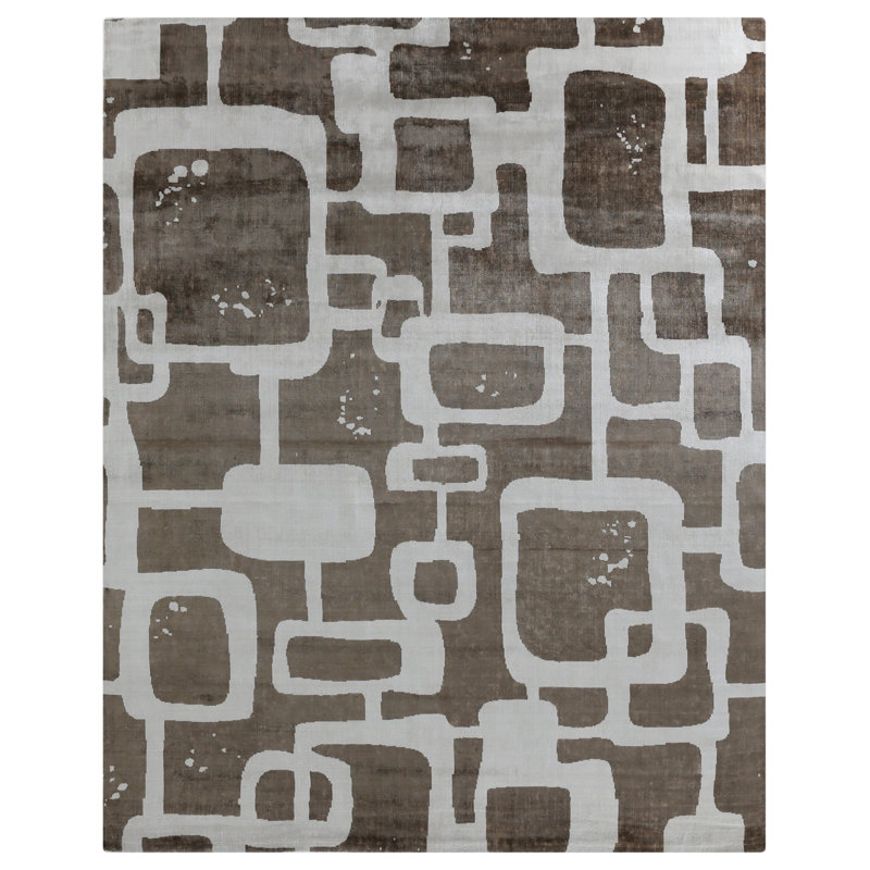 Koda Geometric Handmade Synthetic Brown/Silver Area Rug, Rectangle 9' x 12'