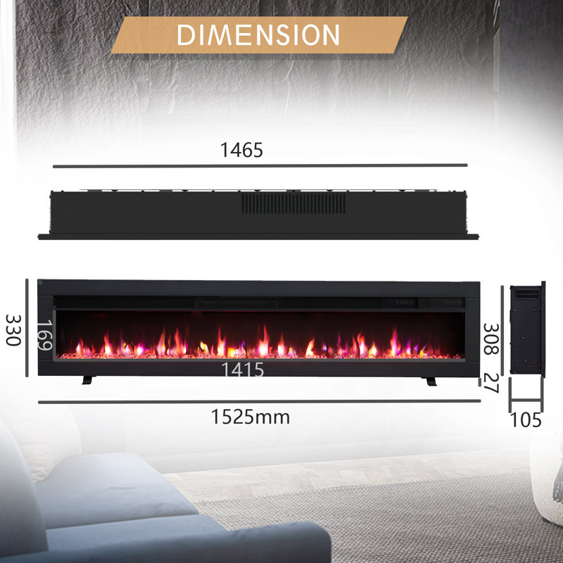 FLAMEKO Dilton 3-in-1 Electric Fireplace with Logs & Crystals, 9 Colour Flame Effect, Media Wall Compatible, 1.8kW Heater