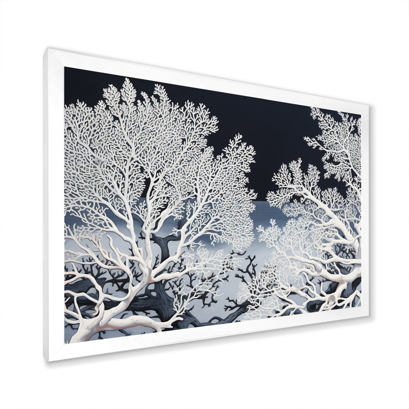 Abstrait coraux - reproduction d'art mural plage et océan, Cadre de coin blanc fermé, H 24 po x l 32 po x P 1 po