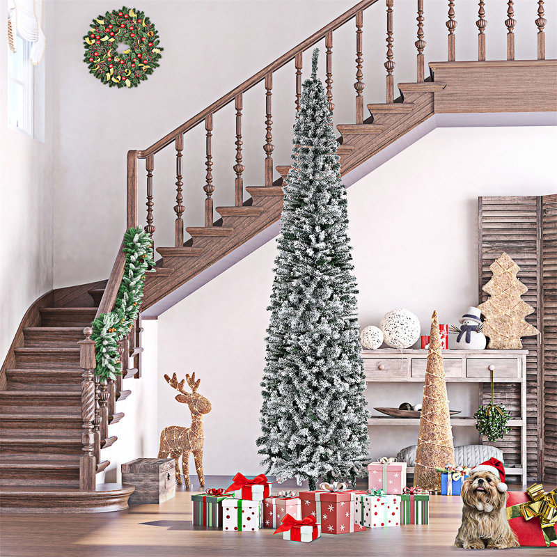 Grand arbre de Noël artificiel à flocons de neige, 8'10"