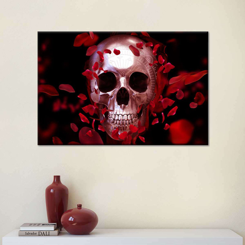 Skull And Petals Canvas Print, 8" H x 12" W x 1" D