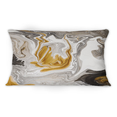 Coussin décoratif doré à imprimé V doré et noir 12 po x 20 po