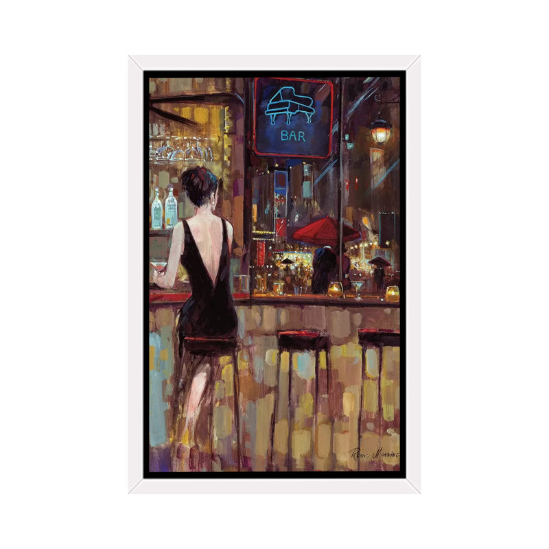 Piano Bar par Ruane Manning - reproduction d'art, H 60 po x l 40 po, Reproduction avec cadre flottant, Blanc