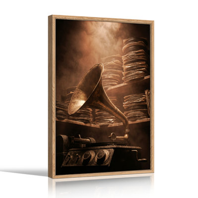 Vintage Phonograph Canvas Wall Art Oil Painting Print Set Of 1