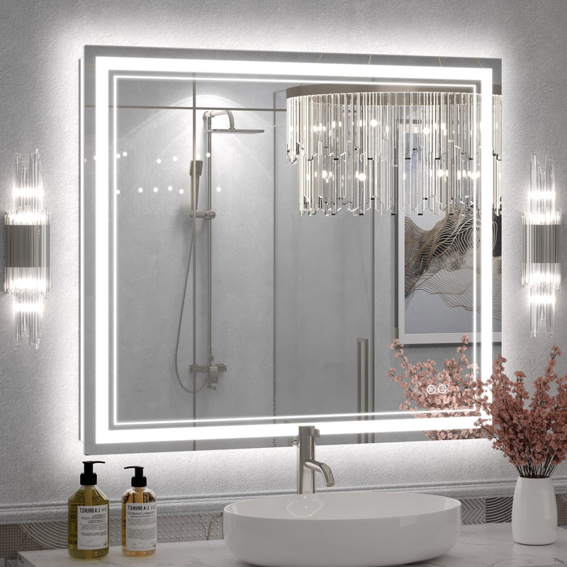 Molly Front & Back LED Anti-Fog Tempered Glass Wall Bathroom Vanity Mirror - UL Certified, 36" x 32"