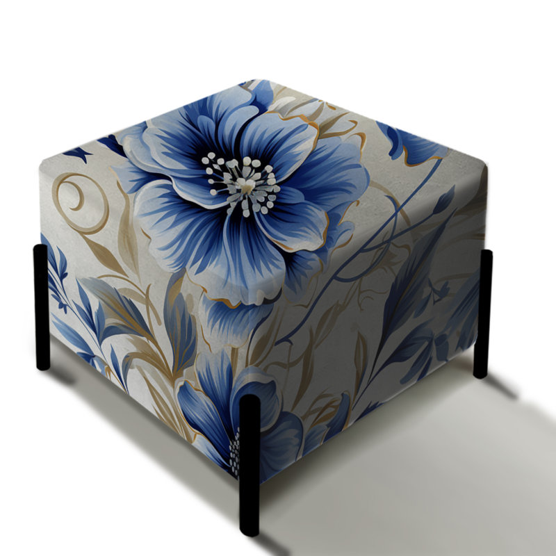Motif victorien bleu cobalt Art Nouveau - repose-pieds carré floral