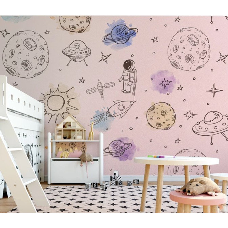 Papier peint amovible astronaute étoiles planètes objets spatiaux météorites, L 35,04 po x l 55 po