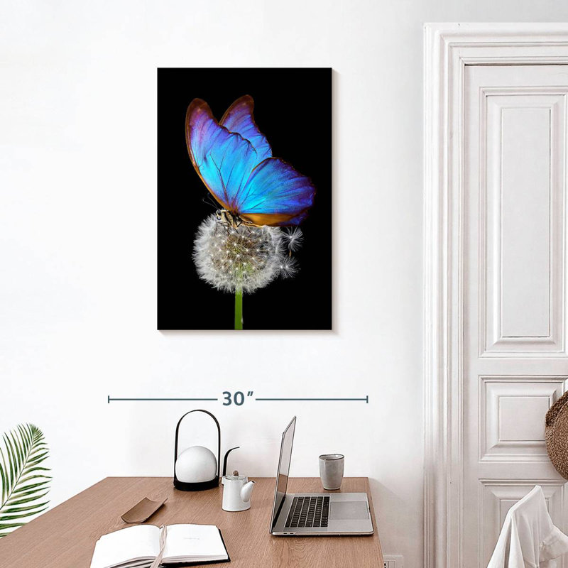 Brampt Blue Morpho On Dandelion, 30" H x 20" W