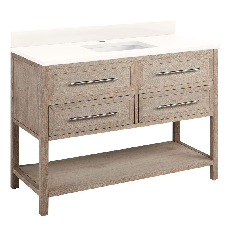 48" Robertson Single Bathroom Vanity Set with Rectangular Undermount Sink, Arctic White Quartz, Single-Hole Centered