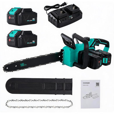 16 Inch Brushless Electric Chainsaw, 2×40V 4000mAh Batteries, 8600 RPM, Cordless Chainsaw with Protective Guard & Chain Brake for Tree Felling and Farm Work