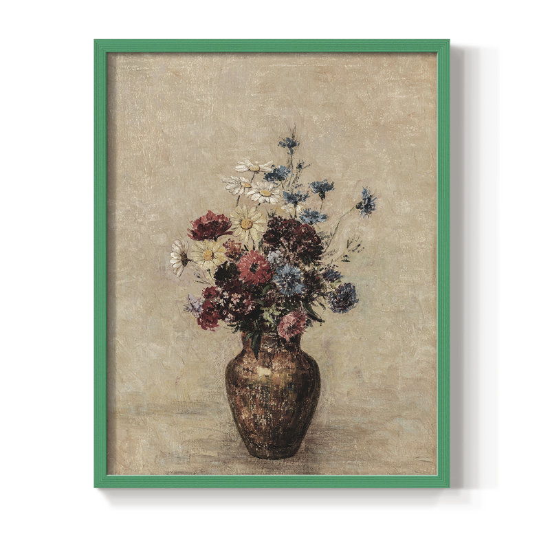 Reproduction florale vintage avec encadrement ccclv - bois massif, Vert, H 11 po x l 9 po