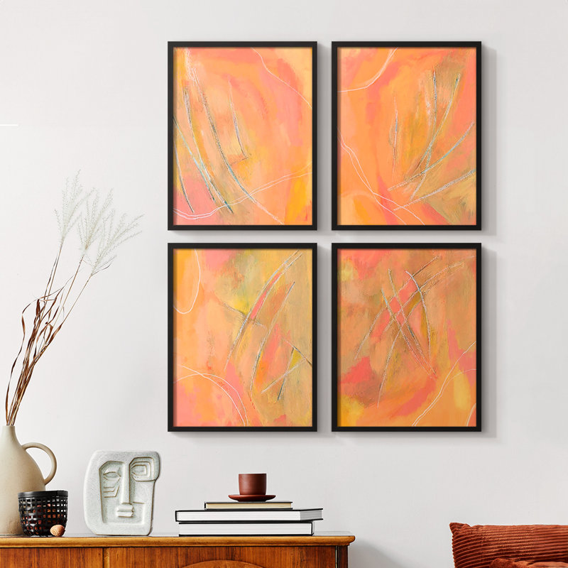«Peach Bliss I», ensemble de 4 reproductions encadrées, Noyer, H 14 po x l 11 po