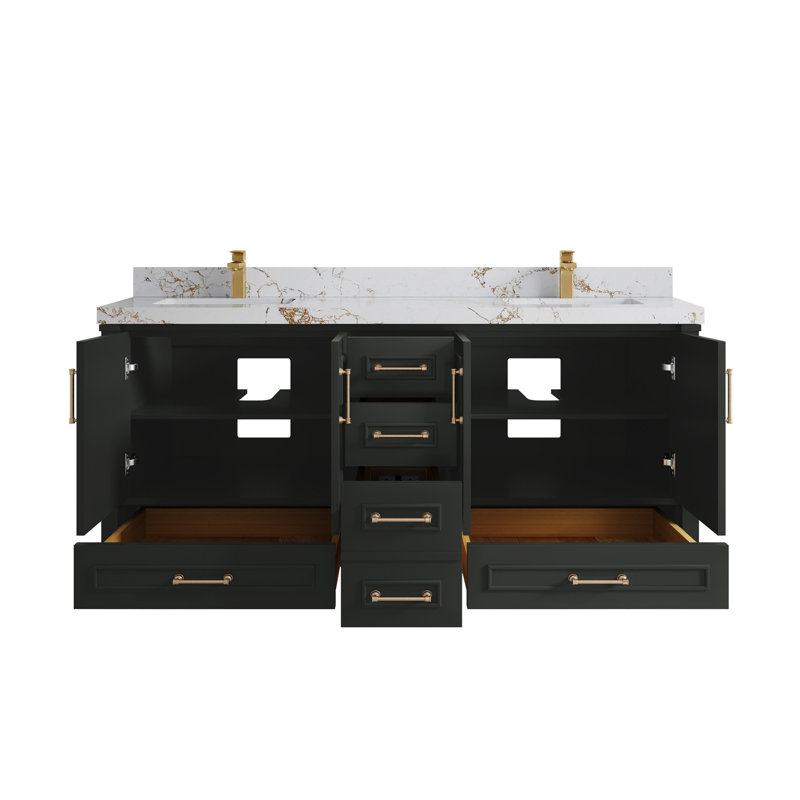 Aberdeen 72'' Double Bathroom Vanity with Top, Viola Gold, Blacktop