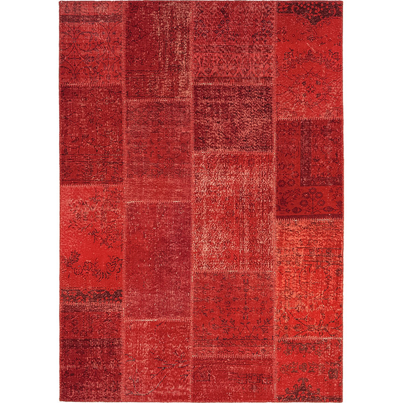 Tapis cramoisi en laine et coton noué à la main à motif géométrique, 5 pi x 7 pi