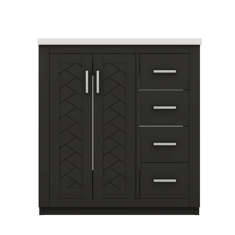 Ensemble de meuble-lavabo 30 po avec lavabo en céramique et 3 portes à tiroir à fermeture douce, Noir, Argent argent