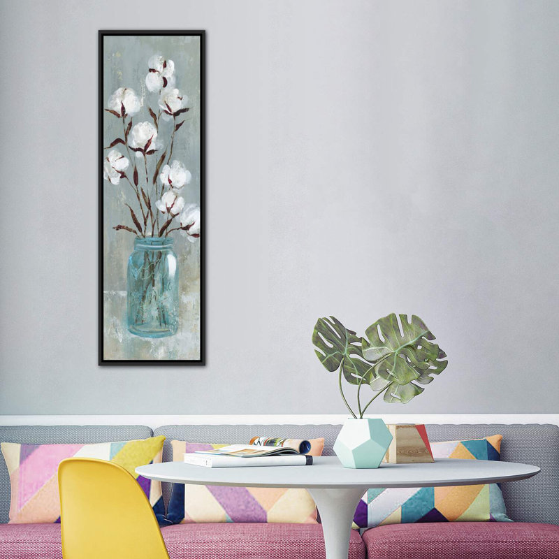 «Stalks Of Cotton I» par Carol Robinson - Giclée sur toile panoramique, H 72 po x l 24 po x P 1,5 po, Papier encadré noir