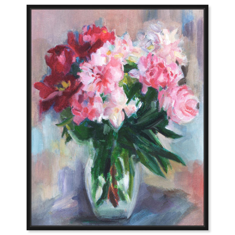 Art mural floral sur toile Peony Day par Art Remedy, Cadre noir, H 21 po x l 17 po