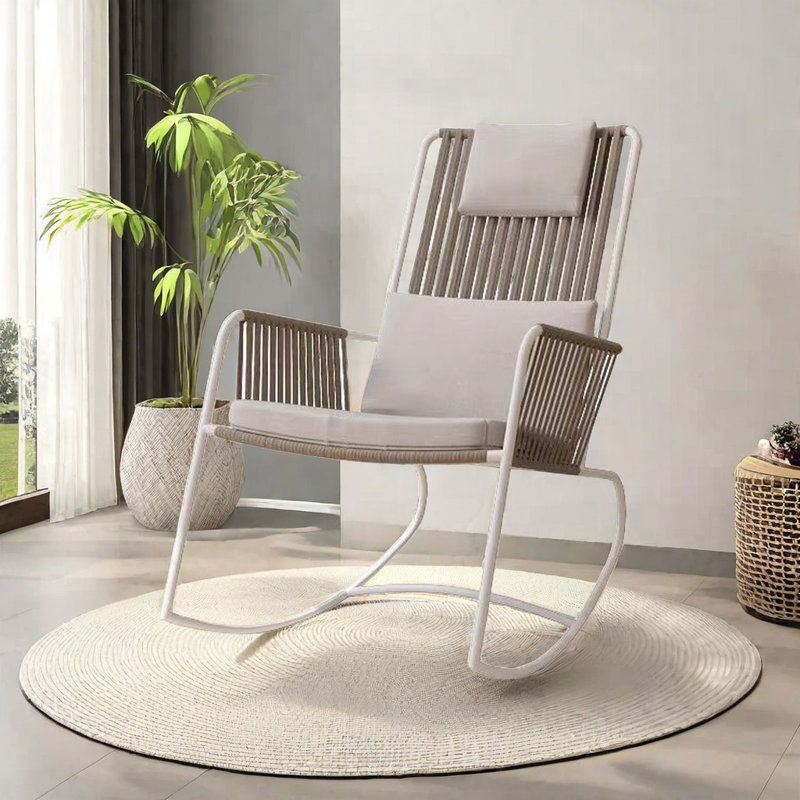 Fauteuil inclinable en rotin Home, Beige, Blanc cassé