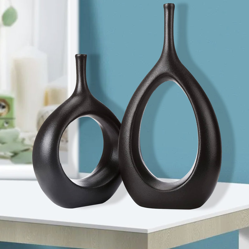 Ensemble de 2 vases de table en céramique Dinges, Noir