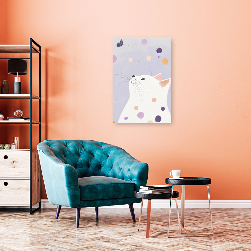 «Curious Cat Butterfly Dreamy Playful Whimsical Butterfly Cat», reproduction d'art murale, H 36 po x l 24 po