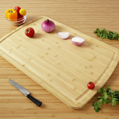 Planche à découper en bambou - Grande planche à découper réversible de 30 po x 20 po avec rainure pour jus de fruits profonds, planche à découper en bois courbé pour les viandes, les légumes, la préparation de cuisine et le plateau de service